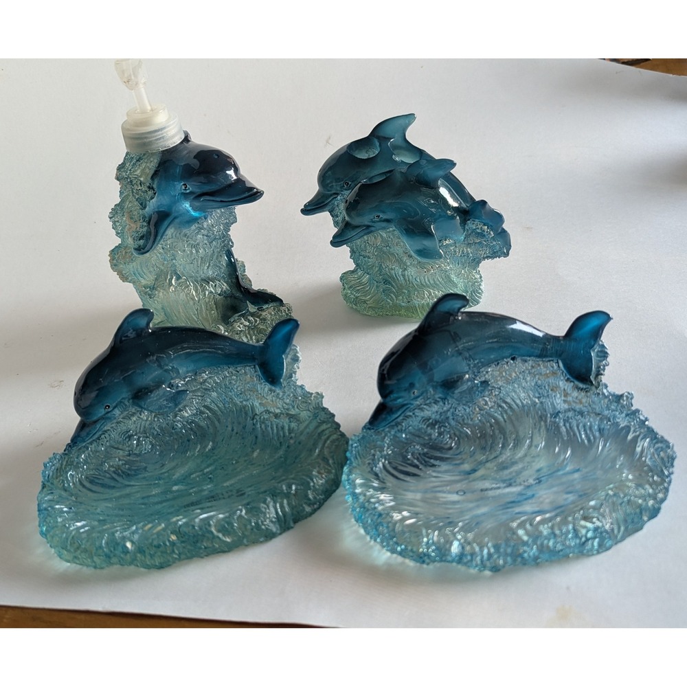 Allure 2000 Vintage Blue Dolphin Resin Bathroom Set 4 Piece Ocean Theme